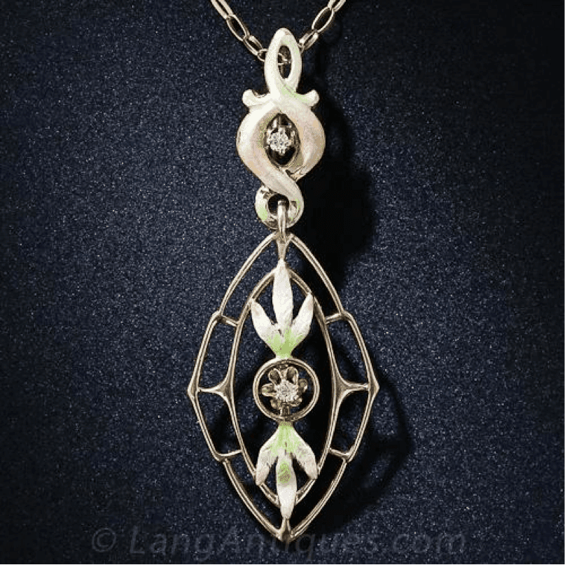 Belle Époque jewelry Lavaliere pendant featuring pastel enameling