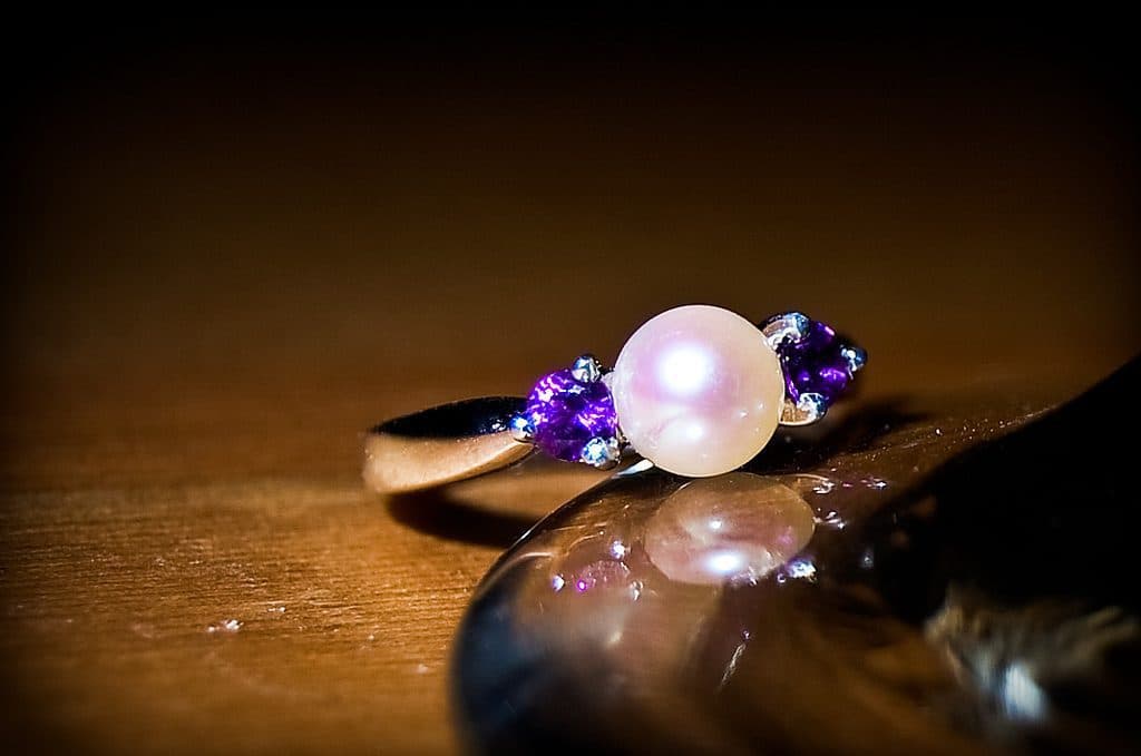 pearl and amethyst engagement ring