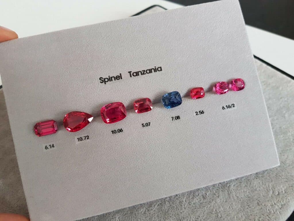 pink, red, and blue Tanzanian spinels - gemstone investments